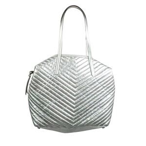 Rebecca Minkoff Metallic Silver Chevron Quilted Nylon Tote Bag Purse